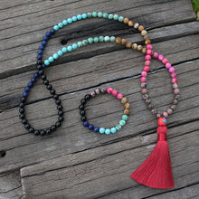 Load image into Gallery viewer, Handmade Rhodochrosite, Lapis, Onyx, and Blue Turquoise Mala
