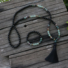 Load image into Gallery viewer, Handmade Natural Black Onyx, Indian Agate, and Aventurine Mala
