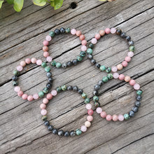 Load image into Gallery viewer, Handmade Natural Rhodonite, African Turquoise, Rose Quartz, and Black Labradorite Stone Bracelet
